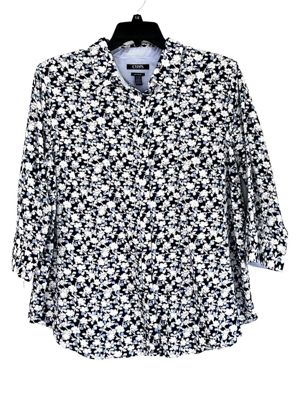 Chaps Womens No Iron Button Up 3/4 Sleeve Blouse 1X Floral Office Mature